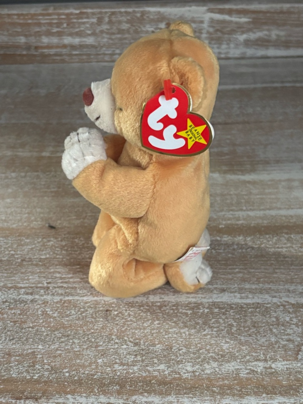 Ty Tan and Cream Praying Bear “Hope”Beanie Baby Plush rare with errors - Picture 2 of 6